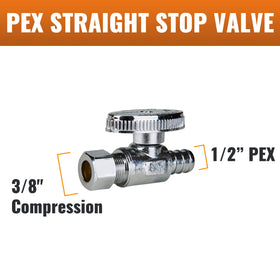 SUNGATOR chrome-plated brass valve for 1/2 in PEX to 3/8 in compression.