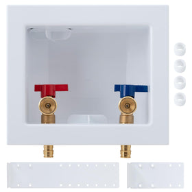 SUNGATOR Pex A Washer Box inlet shows 1/2 in expansion connection for a secure supply.