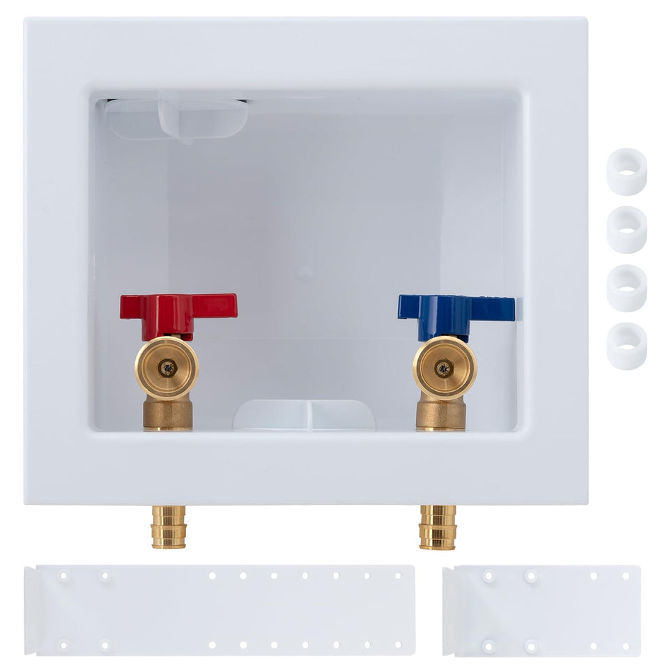 SUNGATOR Pex A Washer Box inlet shows 1/2 in expansion connection for a secure supply.