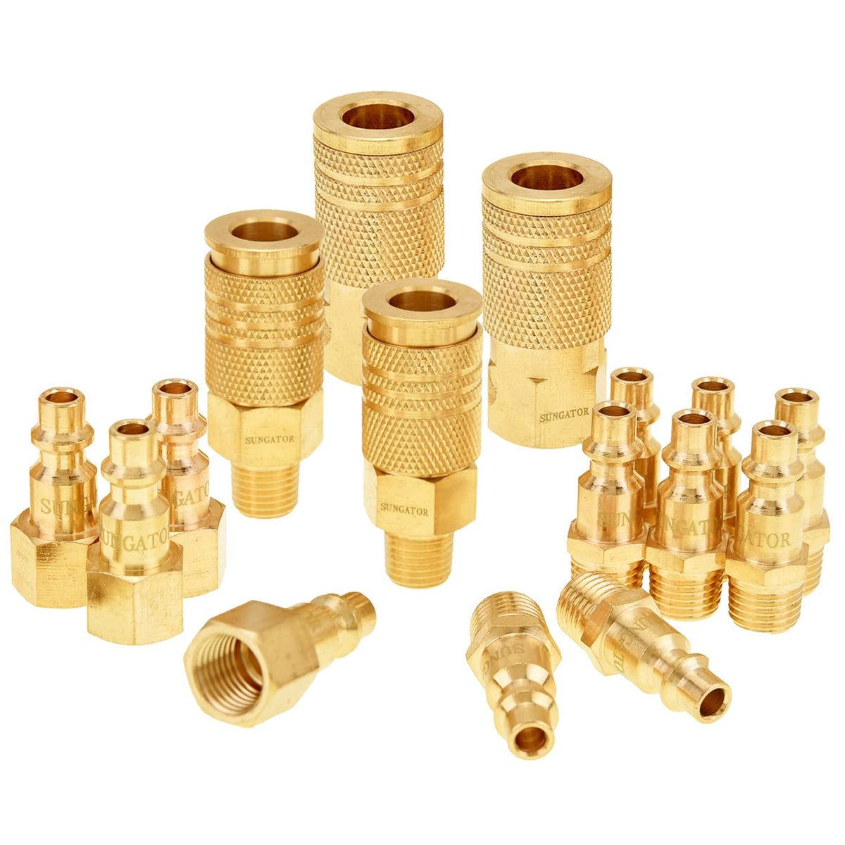 SUNGATOR quick-connect kit shows brass fittings for reliable tooling connections.