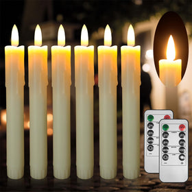 SUNGEGE flameless taper candles with remote for safe, long-lasting ambiance in a six-pack.