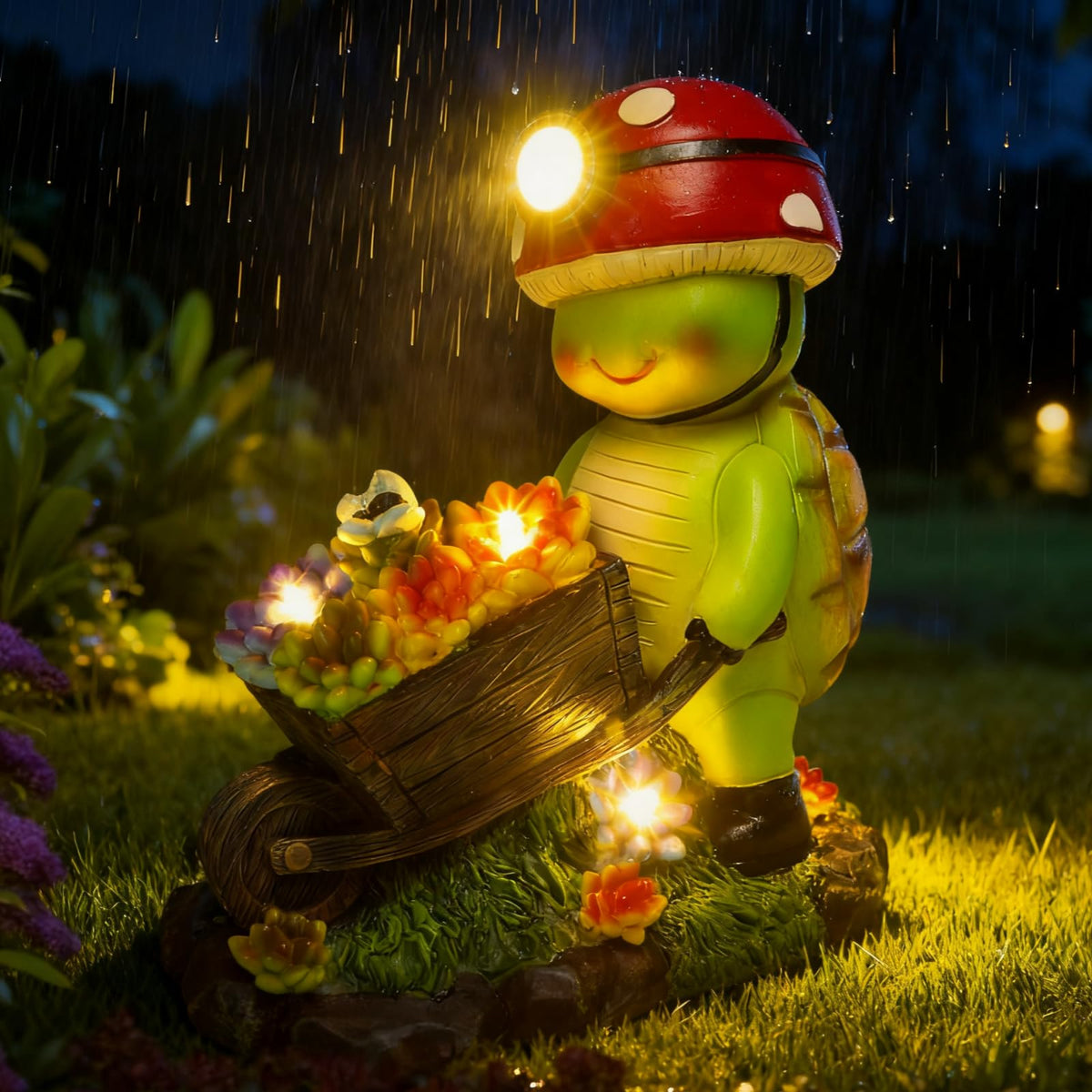 SunGlee turtle garden statue emits soft LED glow for cozy evenings.