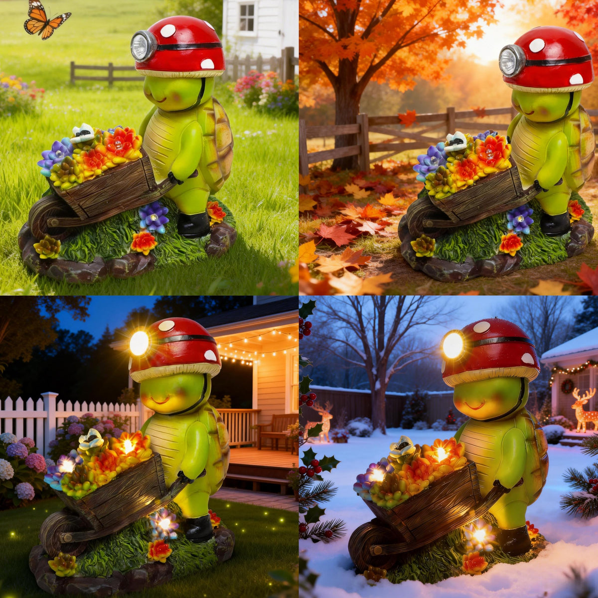 SunGlee solar turtle figure lights a patio, adding charming ambiance.
