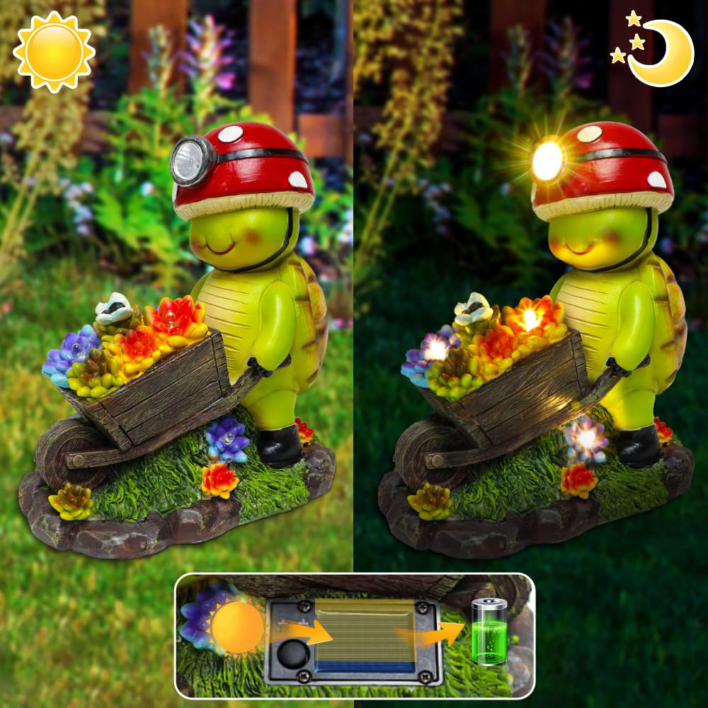 SunGlee turtle garden statue lights water feature with gentle illumination.