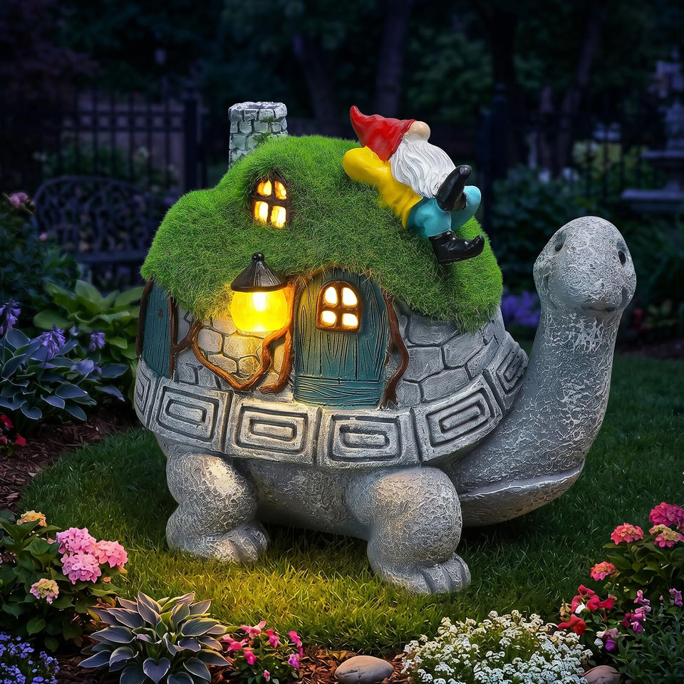SunGlee solar turtle garden statue lights up outdoor space with warm glow