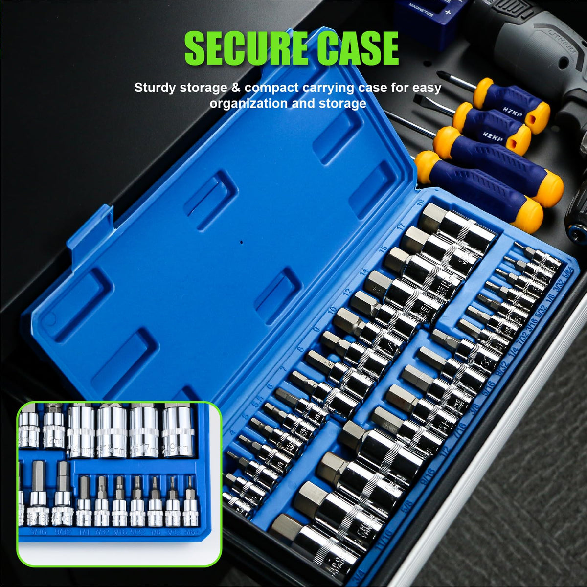 Blow-molded storage case keeps components neatly organized