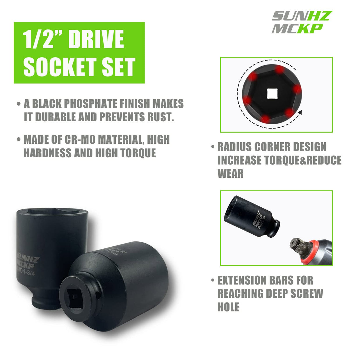 SUNHZ MCKP 1-3-8 inch deep socket supports efficient vehicle maintenance