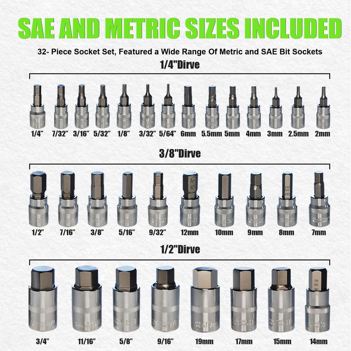 SUNHZ MCKP hex bits with SAE and Metric sizes for versatile repairs
