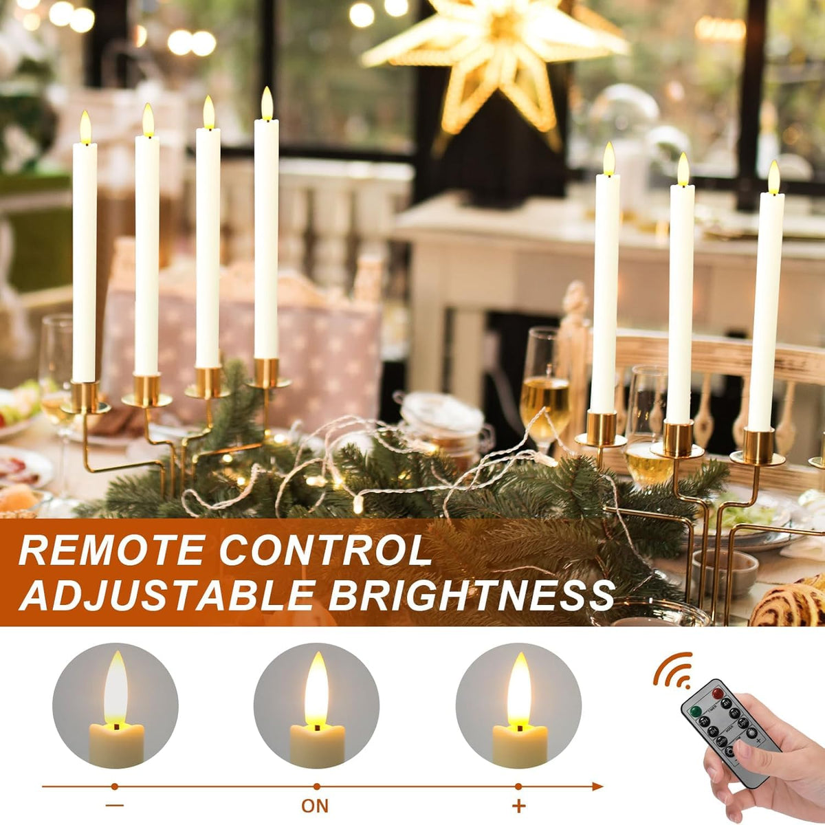 Sunjas 3D flicker flame on a taper candle for a lifelike glow