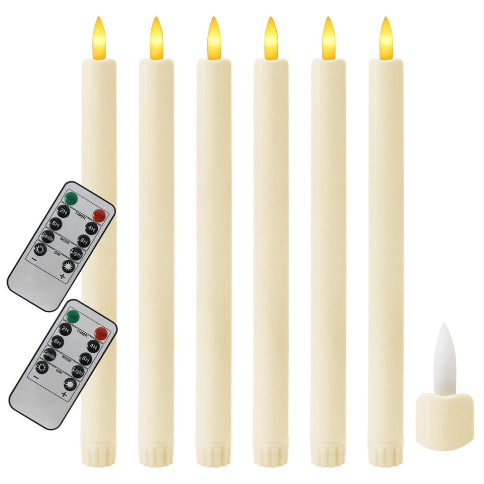 Sunjas 6pcs flameless taper candles with remote for versatile decor and safe ambiance