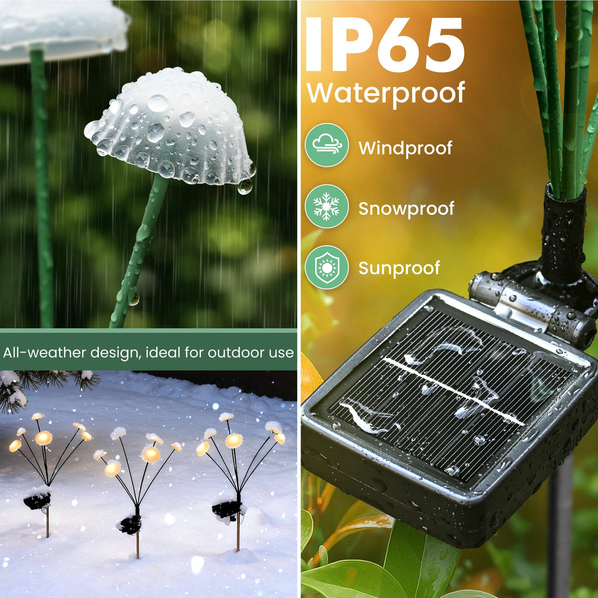 Sunket IP65 waterproof design withstands rain and wind for year-round use.