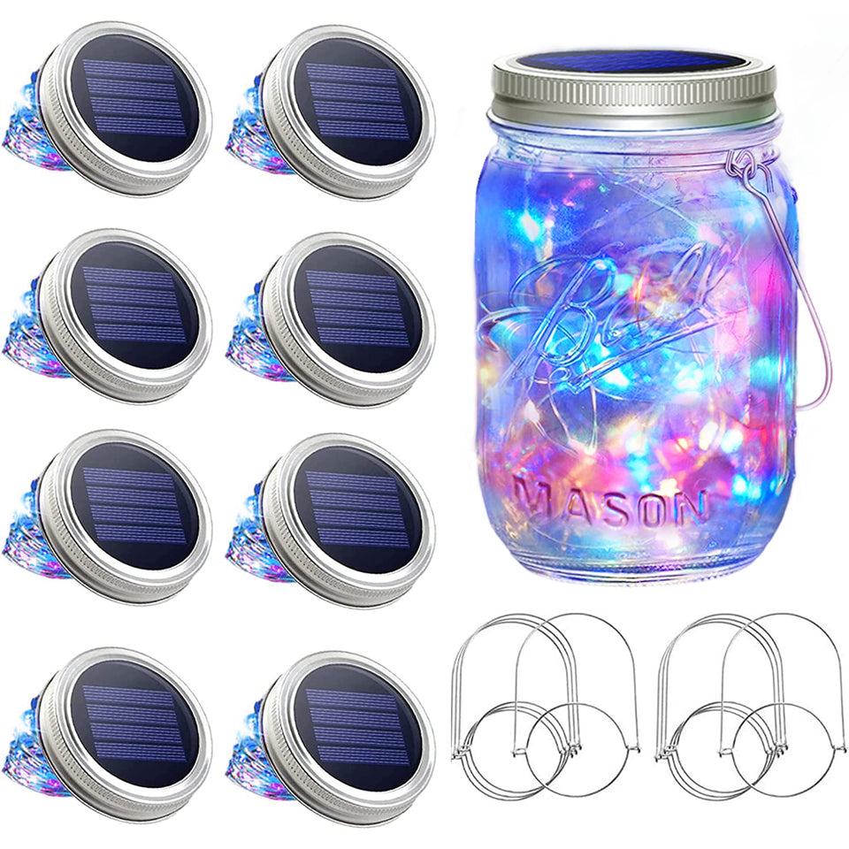 SunKite solar mason jar lid light illuminates outdoor evenings with warm, decorative glow.