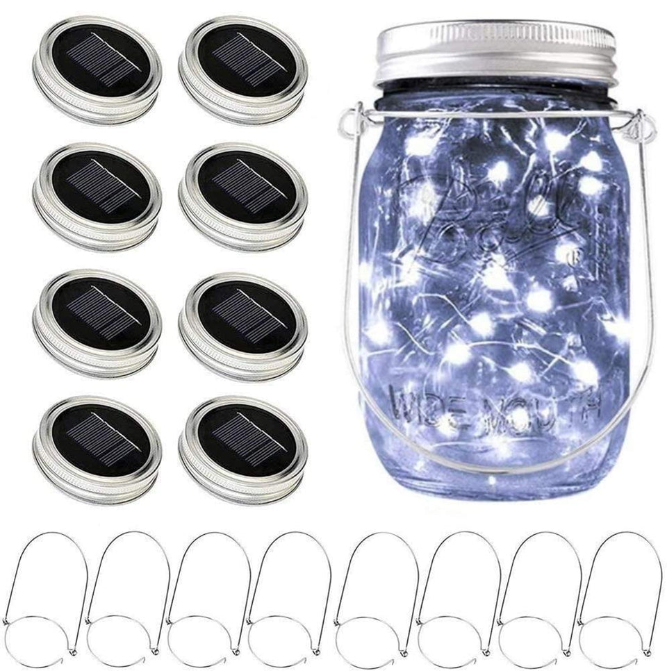 SunKite Solar Mason Jar Lights 20 LED lid: bright ambient glow for outdoor decor.