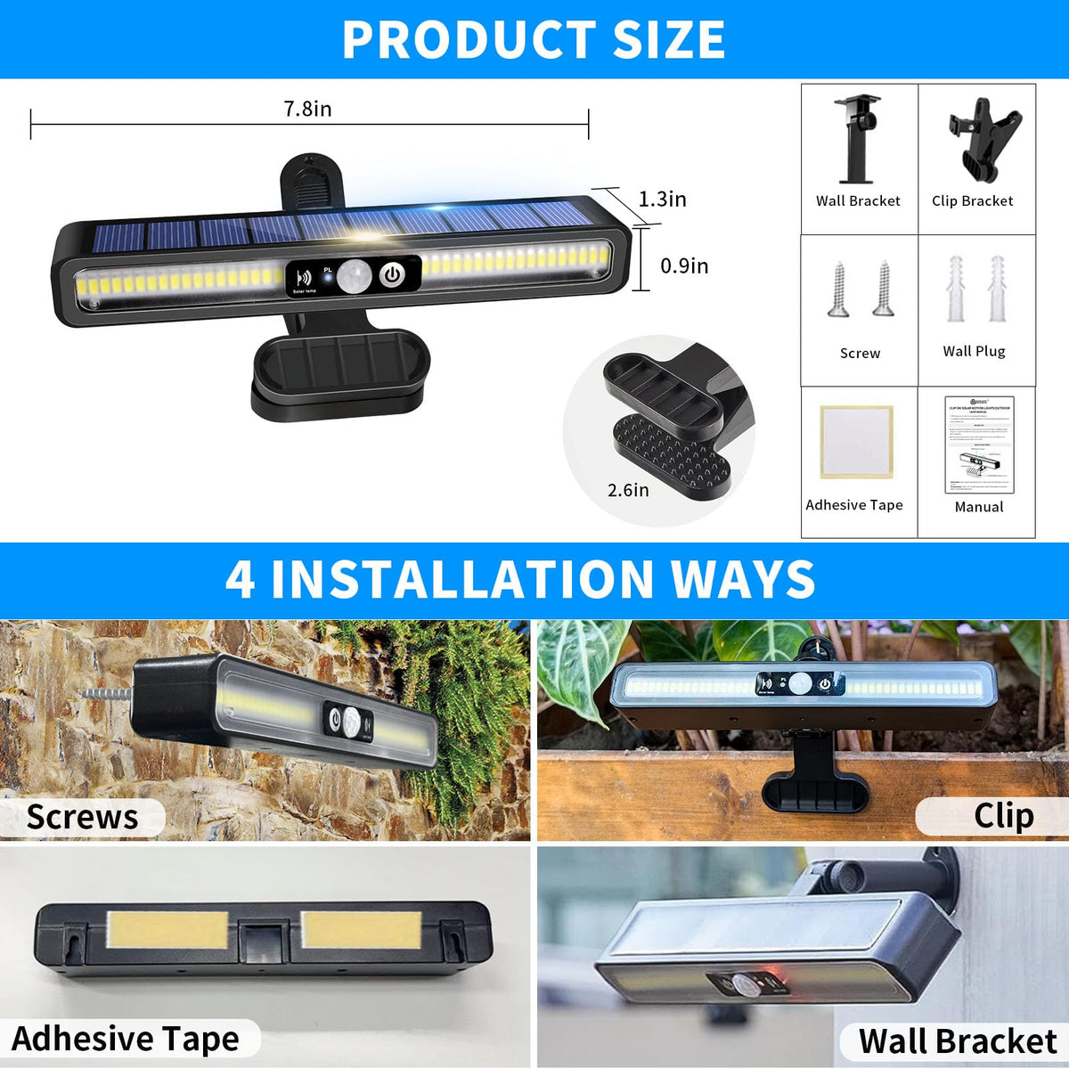 Sunlight Encounter clip-on solar motion light 120° adjustable for optimal sun exposure
