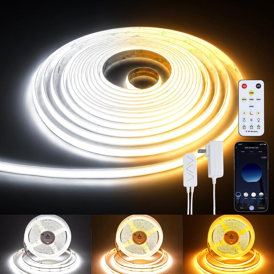 SUNLINKCO COB LED strip with dense LEDs for bright, even illumination in living spaces.