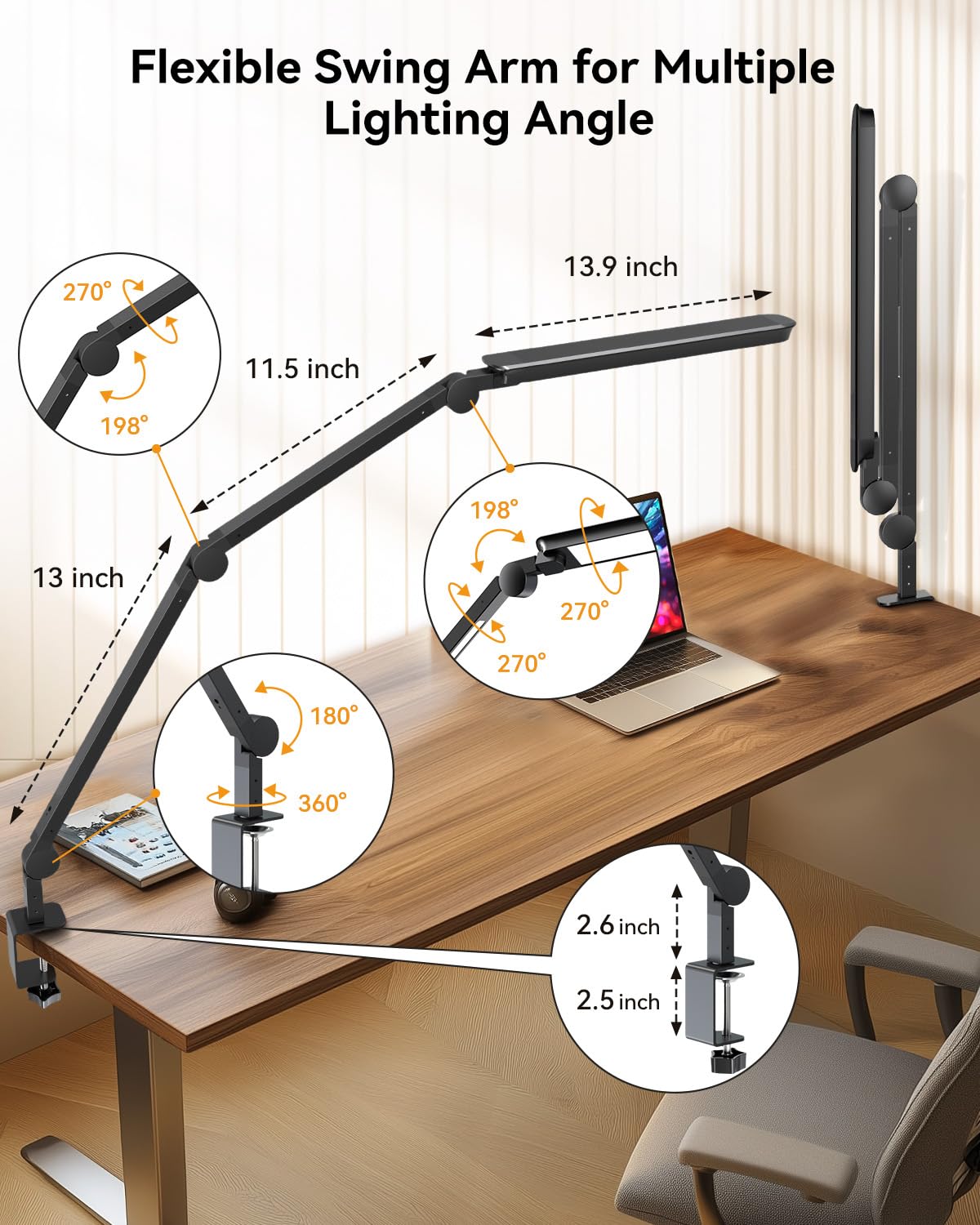 SUNLINKCO LED Desk Lamp with 7 rotating parts for full directional control