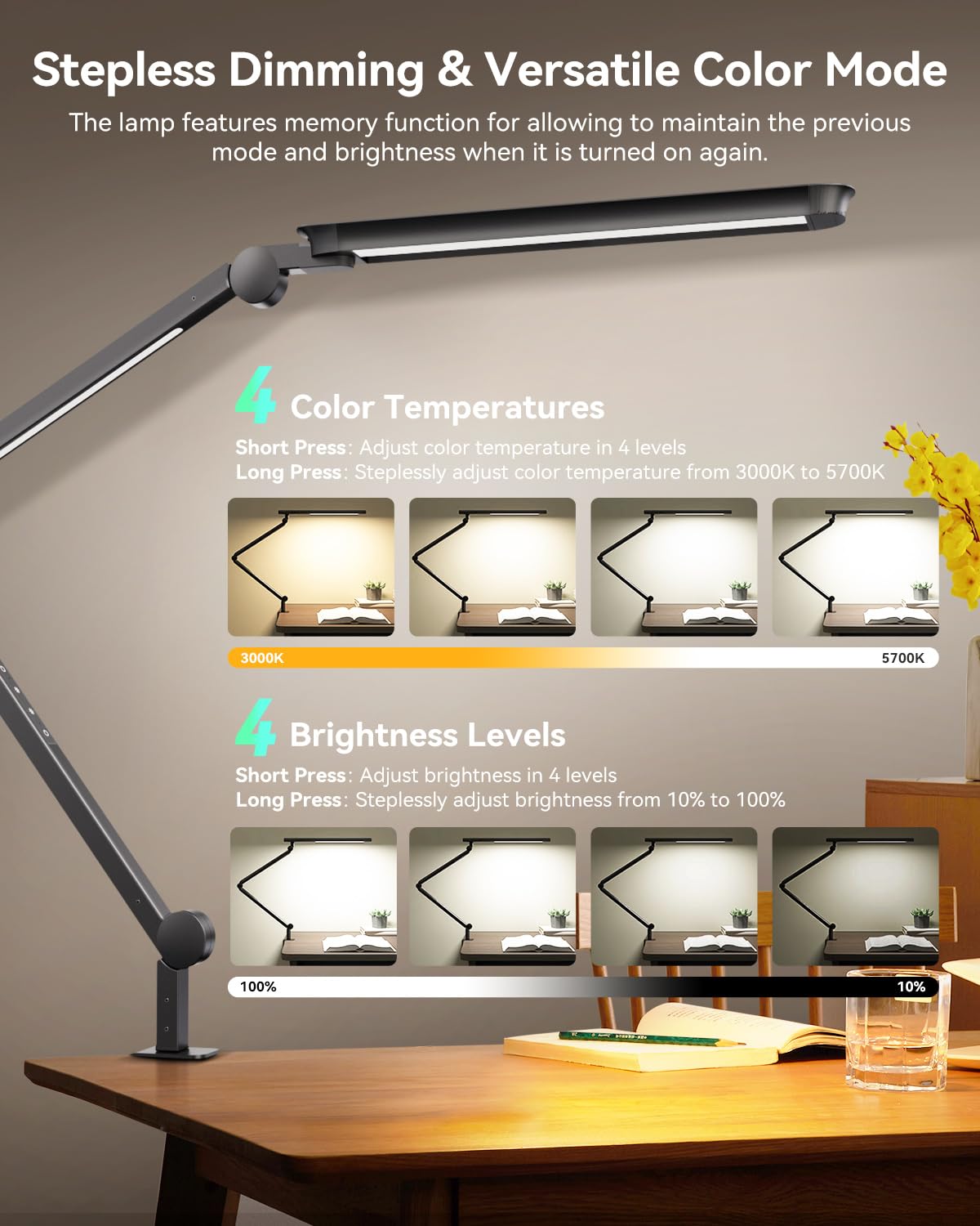 SUNLINKCO LED Desk Lamp swing arm offers flexible positioning for precise lighting