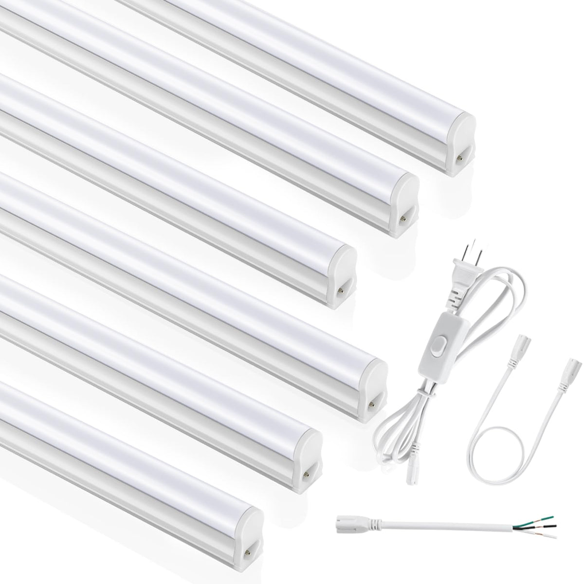 SUNLINKCO six-pack 4ft T5 LED fixture for bright garage and workshop lighting.