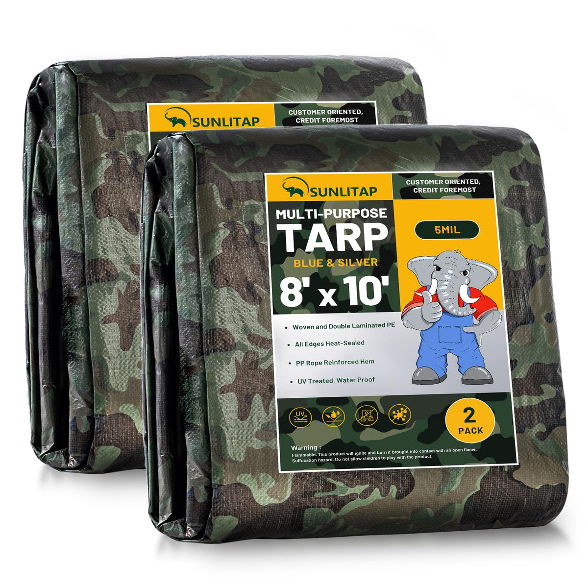 Sunlitap camouflage tarp 8x10 pack — rugged outdoor coverage and easy setup.