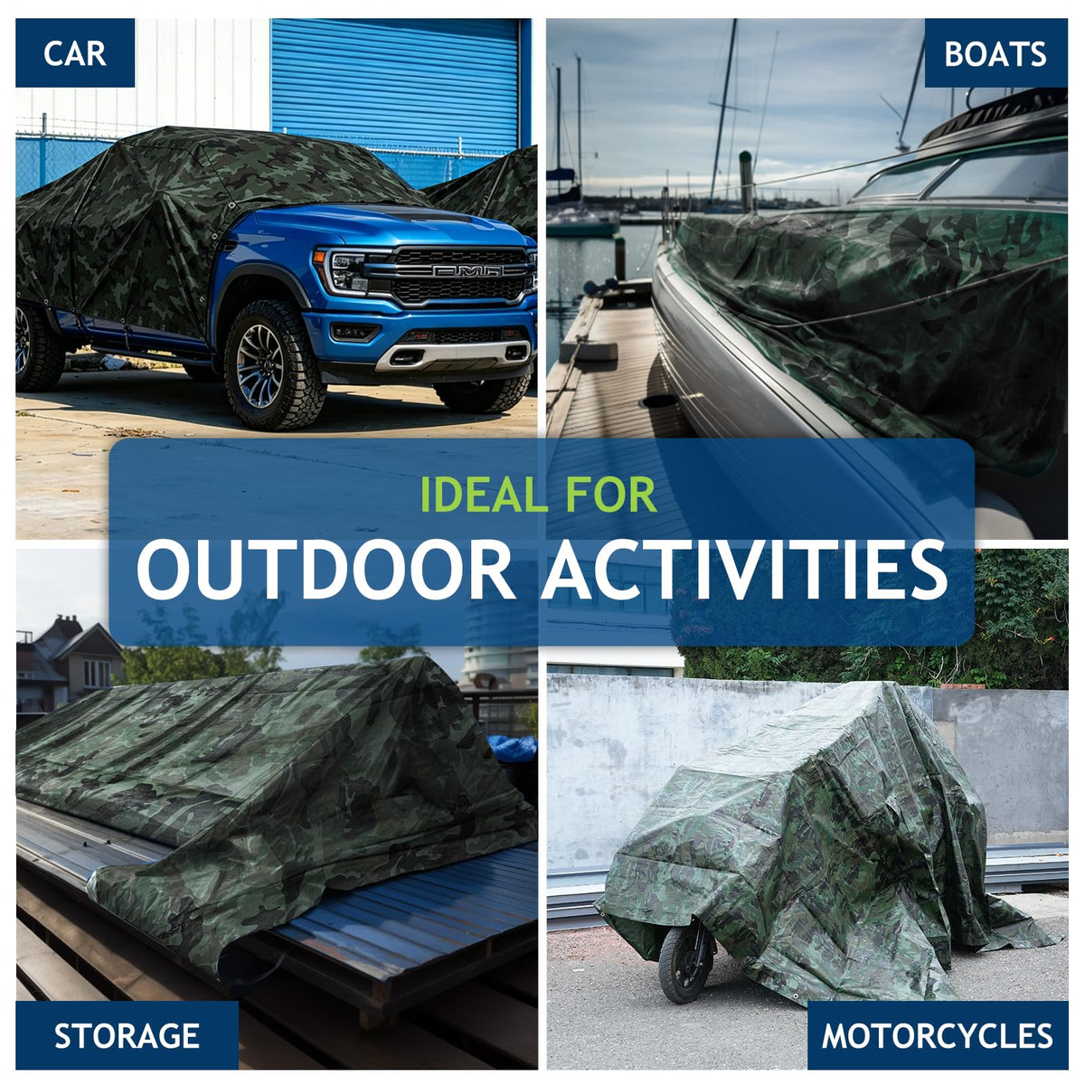 Sunlitap camouflage tarp finished size 8x10 for quick outdoor setup.