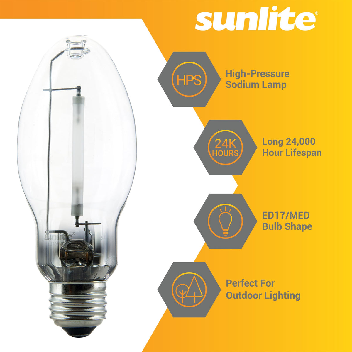 Sunlite 03610 ED17 medium base ensures easy replacement in HID fixtures