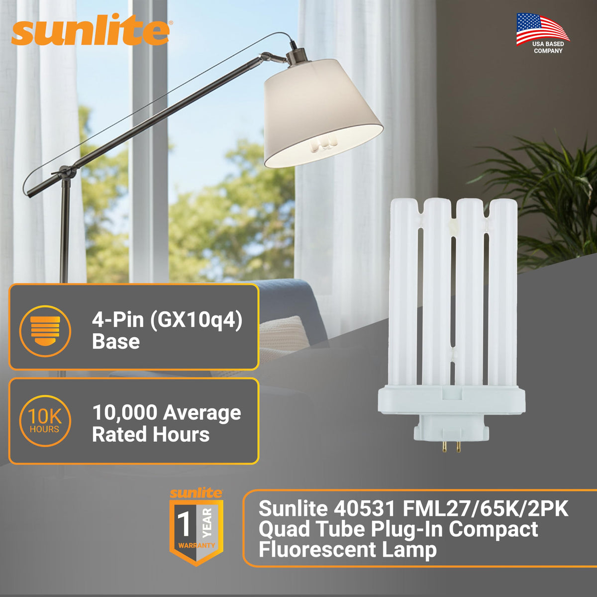 Close-up of Sunlite 40531 quad tube showing slim profile