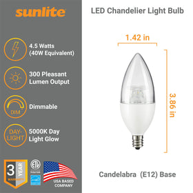 Sunlite B11 with E12 base, dimmable for sconces