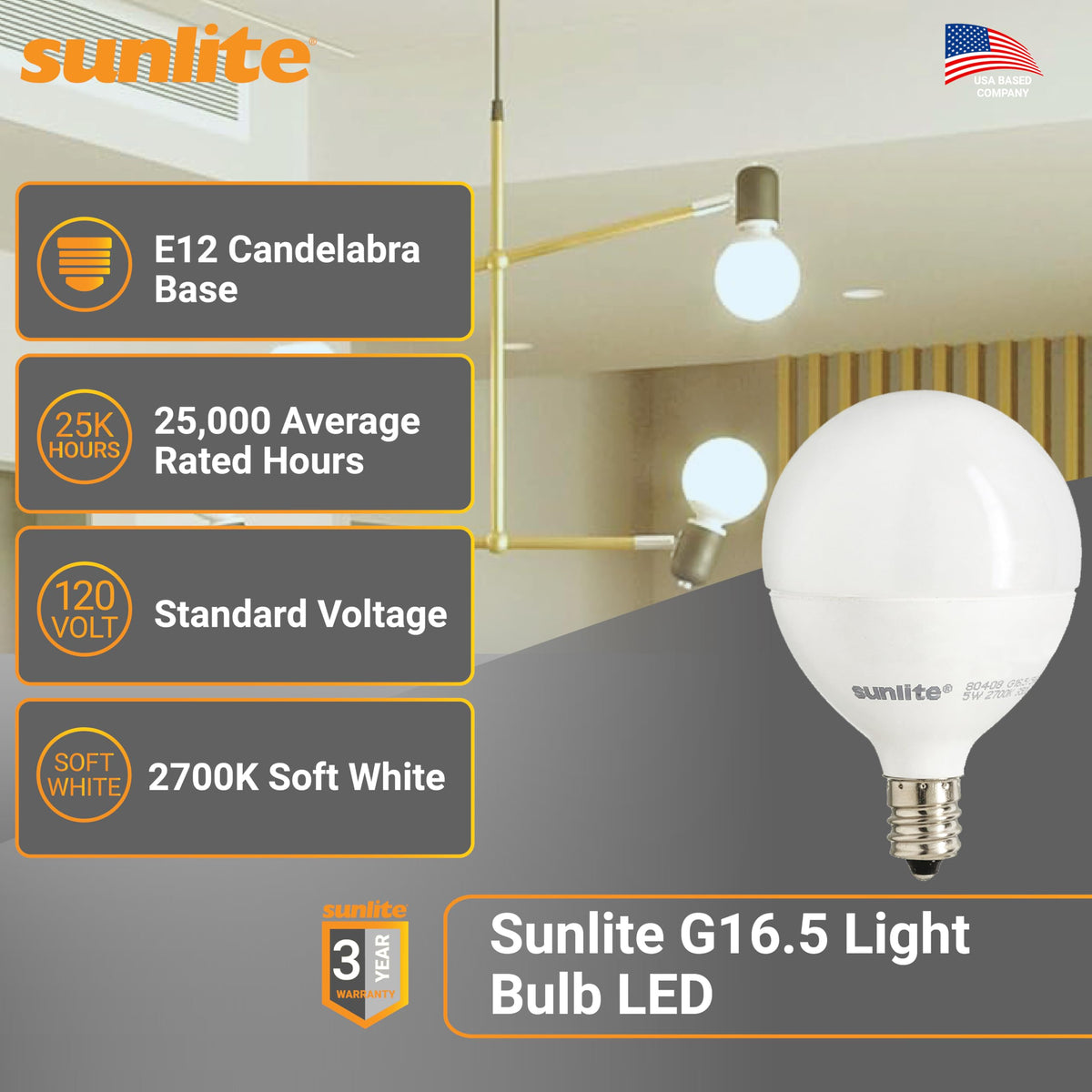 Sunlite G16.5 vanity mirror bulbs with frosted globe finish