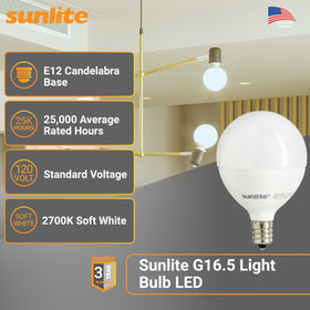 Sunlite G16.5 vanity mirror bulbs with frosted globe finish