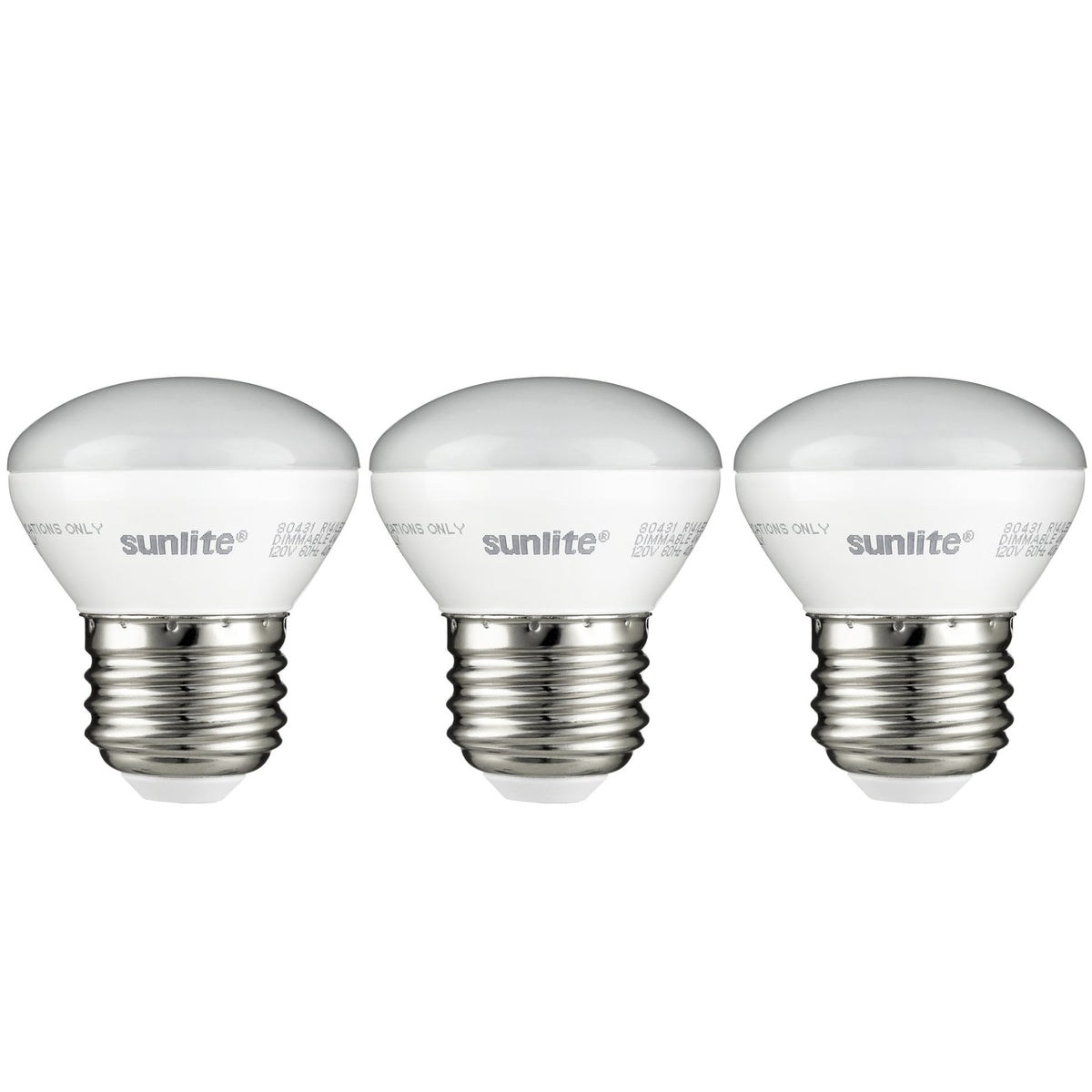 Sunlite R14 mini flood bulb illuminating a china cabinet with energy-saving warmth.