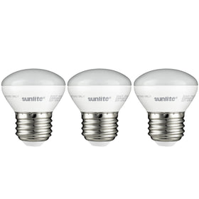 Sunlite R14 mini flood bulb illuminating a china cabinet with energy-saving warmth.