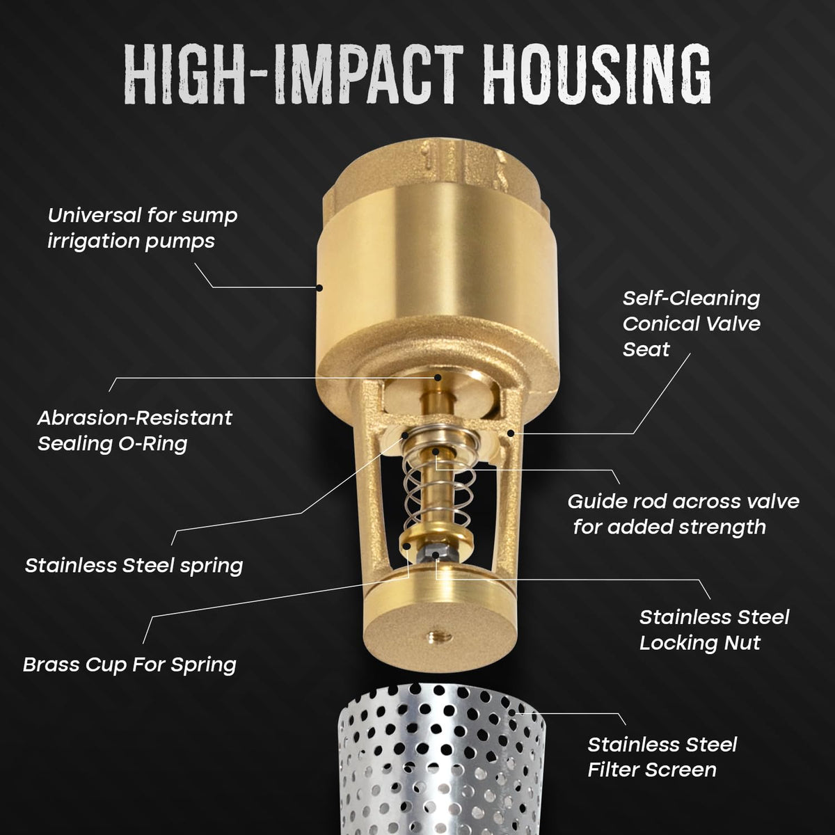 Sunluway foot valve with fasteners for secure installation