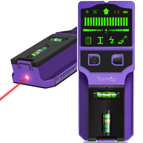 SUNMAY stud finder with laser level showing cross-lines for precise mounting