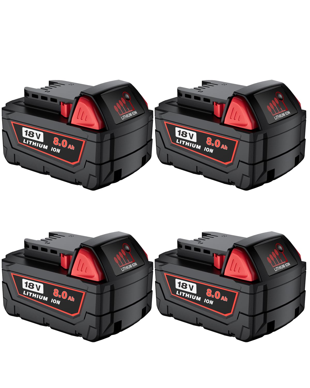 Sunmokite 4-pack 18V battery replacement for Milwaukee tools, extending runtime.