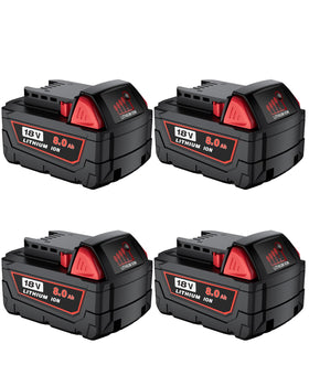 Sunmokite 4-pack 18V battery replacement for Milwaukee tools, extending runtime.