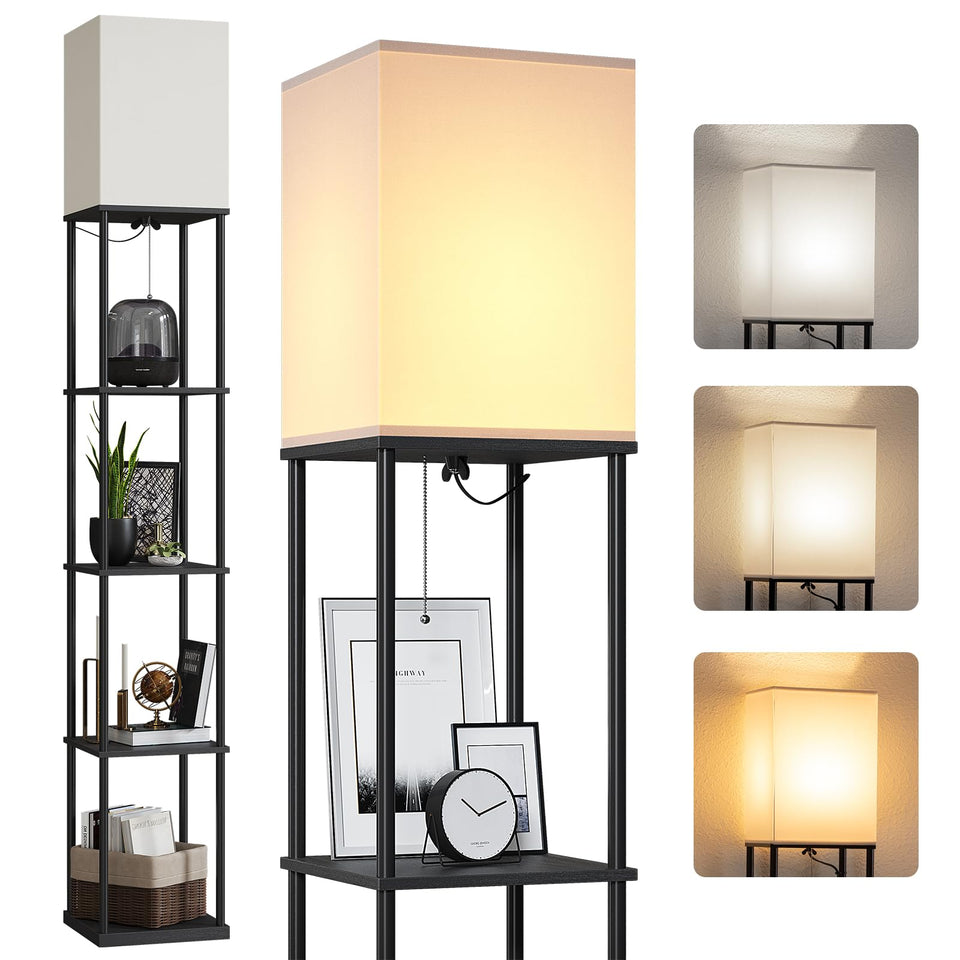 SUNMORY 5-tier floor lamp with shelves, front view for organized living room
