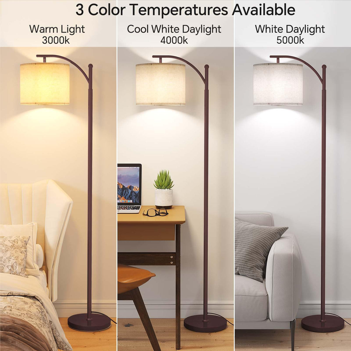 Sunmory Arc Floor Lamp 9W LED bulb included for bright, efficient light
