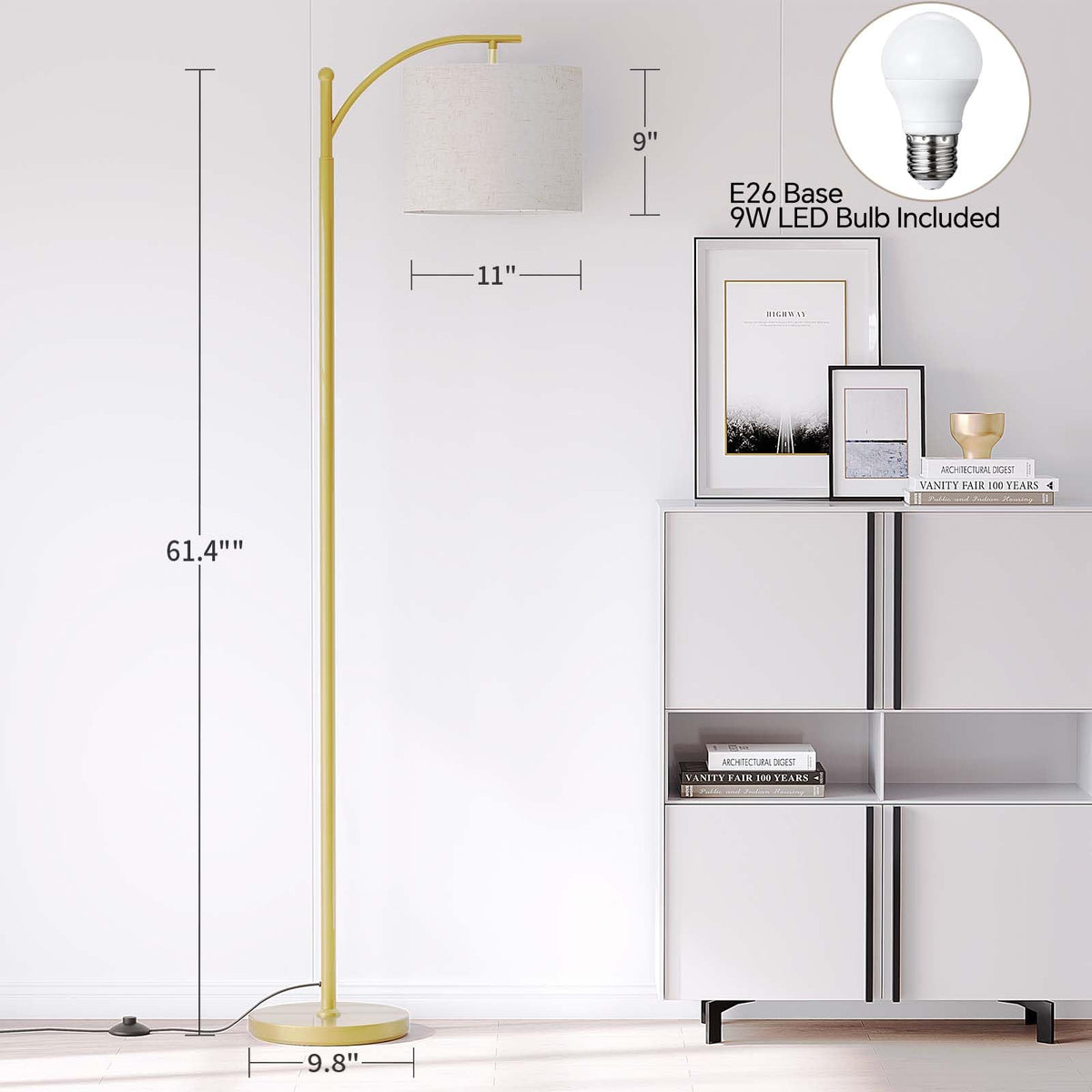 SUNMORY Arc Floor Lamp arm showing flexible positioning for light direction