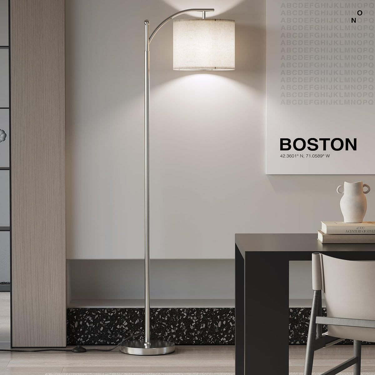 SUNMORY Arc Floor Lamp creates a calming ambience in the living room.