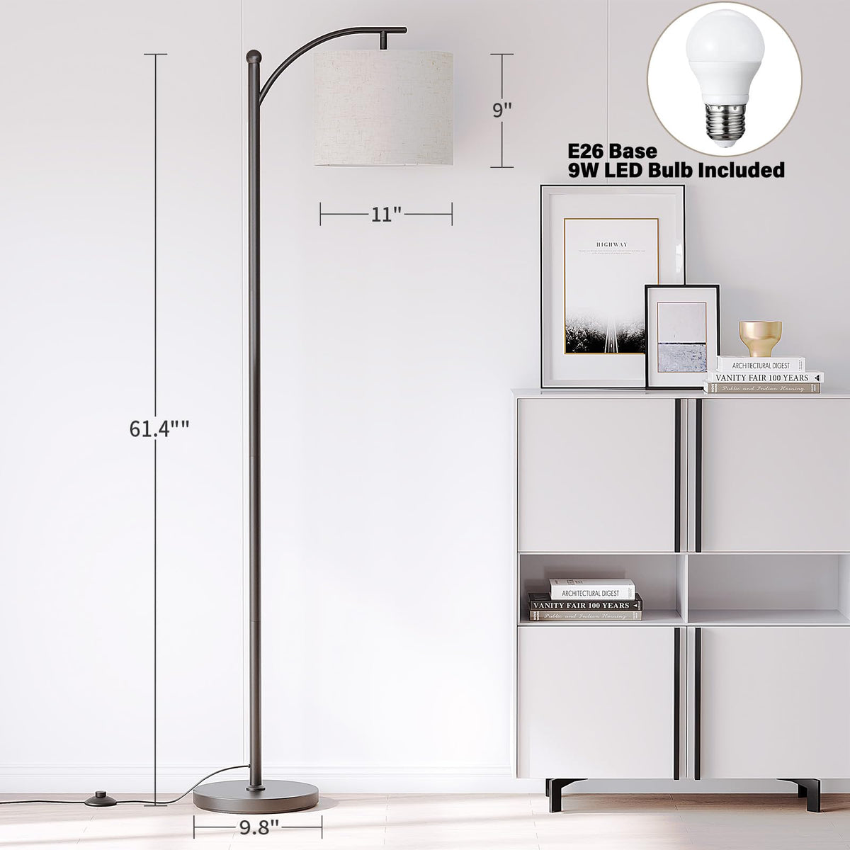 SUNMORY Arc Floor Lamp adjustable head for precise light direction.