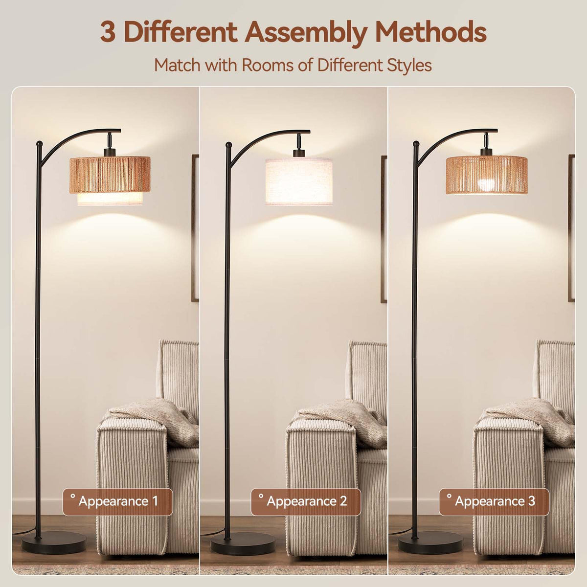 SUNMORY arc floor lamp rotatable head directs light precisely where needed.