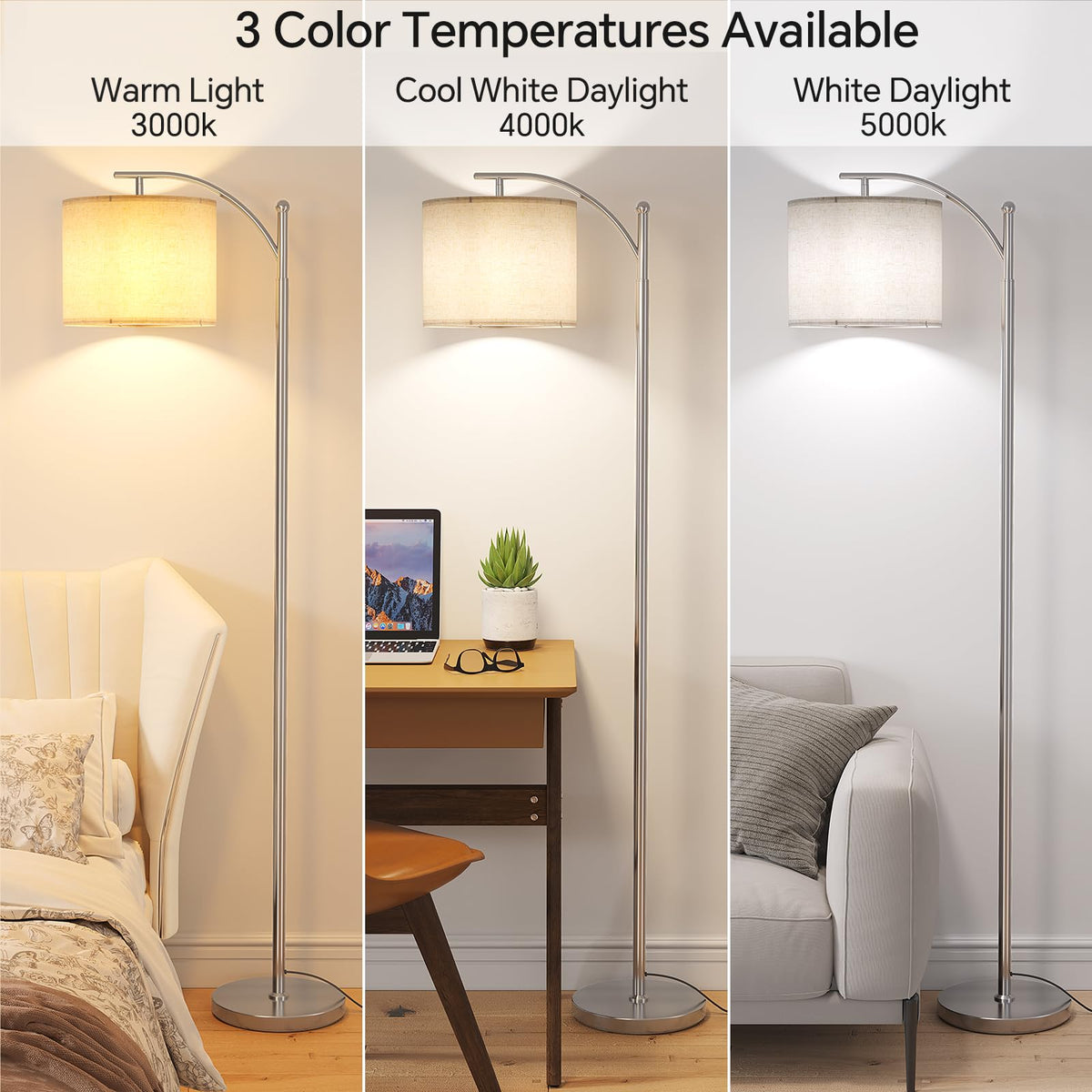SUNMORY Arc Floor Lamp with rotatable shade for precise light direction.