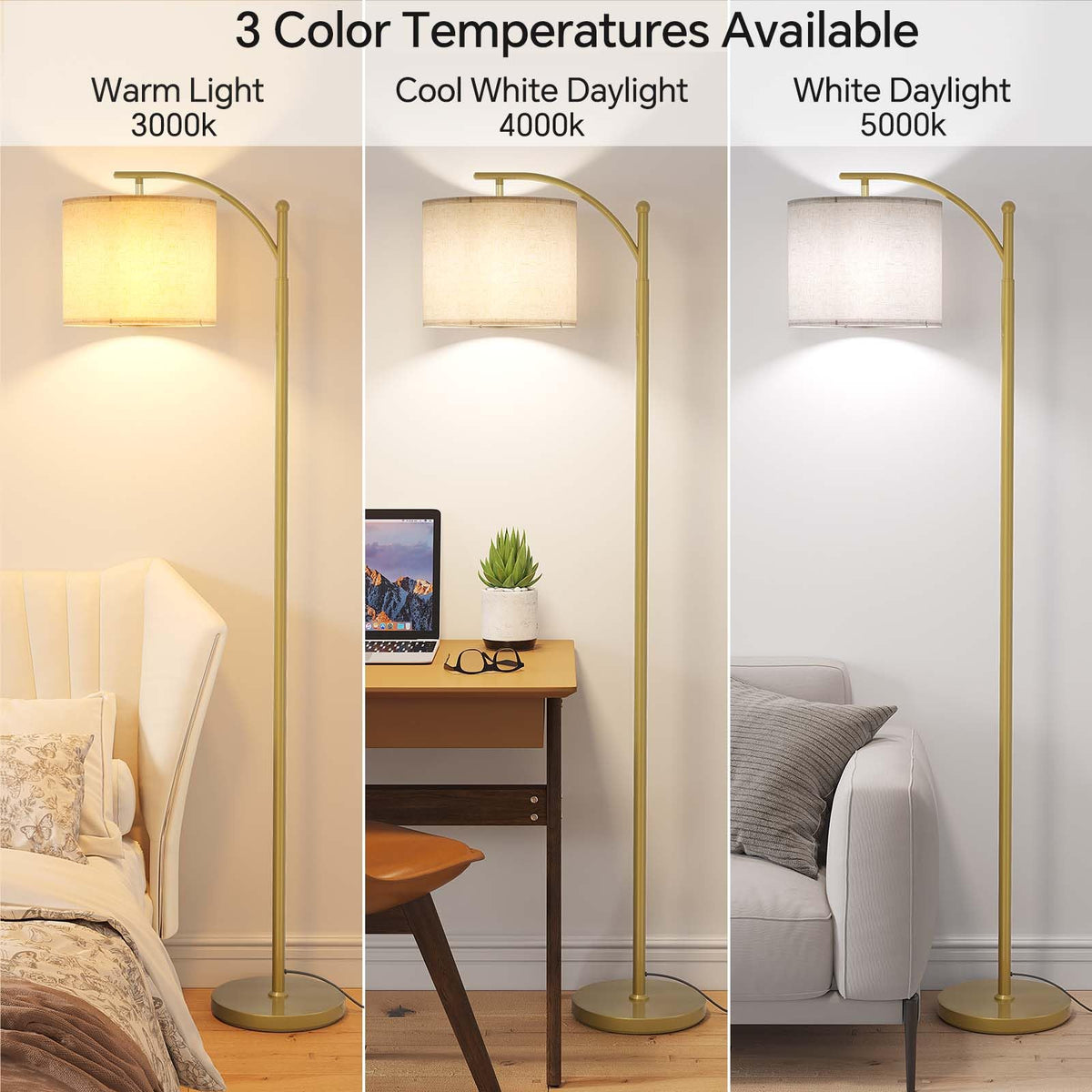 SUNMORY Arc Floor Lamp shade adjusting coverage for cozy or bright ambiances