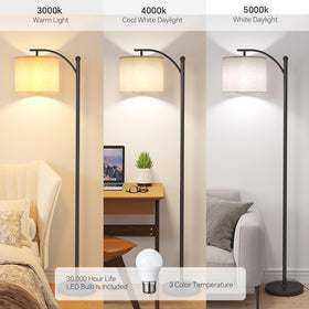 SUNMORY Arc Floor Lamp weighted base for tip resistance in busy rooms.