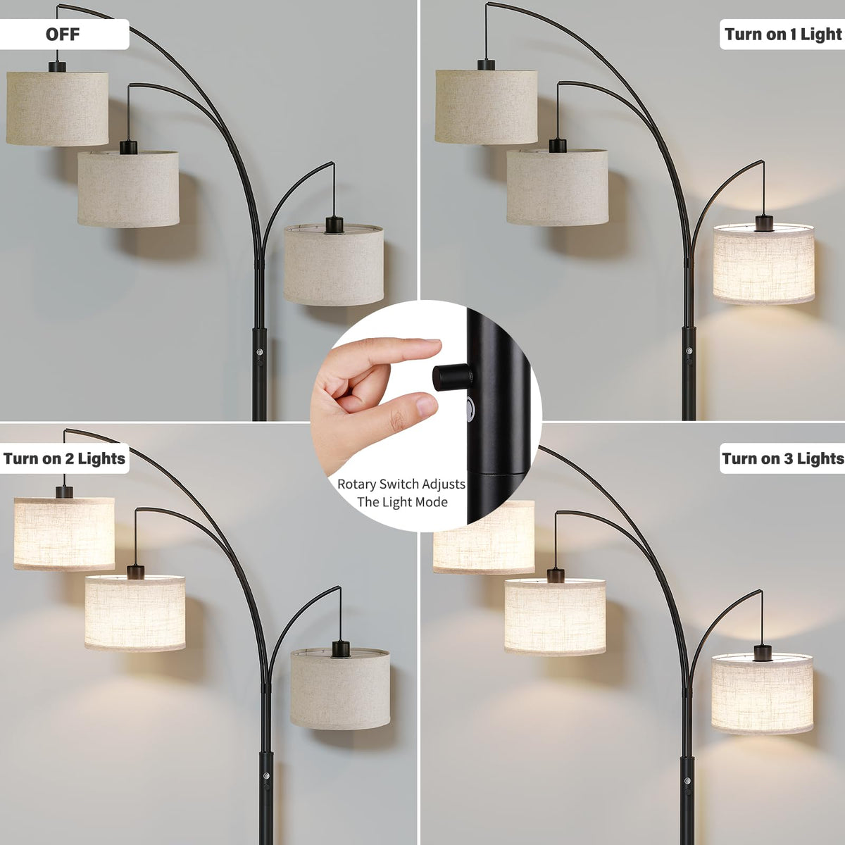 SUNMORY arched-tree floor lamp with drum shade adds soft, cozy illumination.