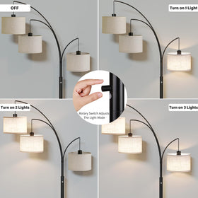 SUNMORY arched-tree floor lamp with drum shade adds soft, cozy illumination.