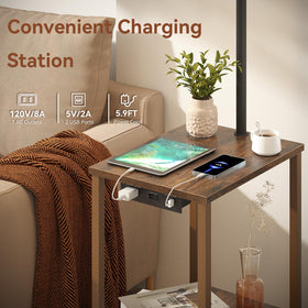 SUNMORY end table with USB and AC ports for easy device charging