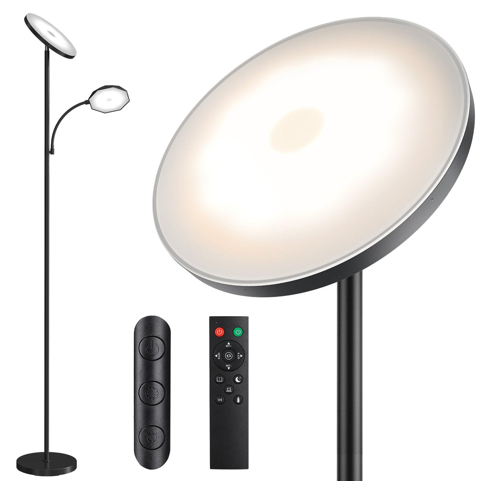 SUNMORY floor lamp 69-inch tall stand provides broad room illumination.