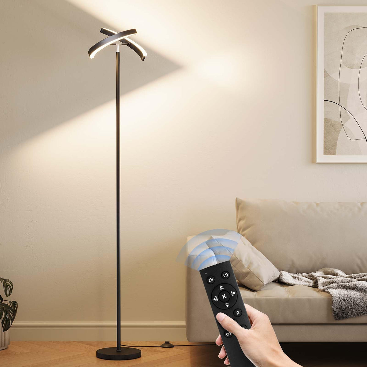 SUNMORY tall floor lamp with a sturdy metal base fits tight corners