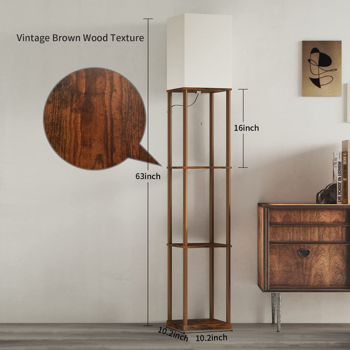 SUNMORY sturdy floor lamp base and shelves provide stable storage.